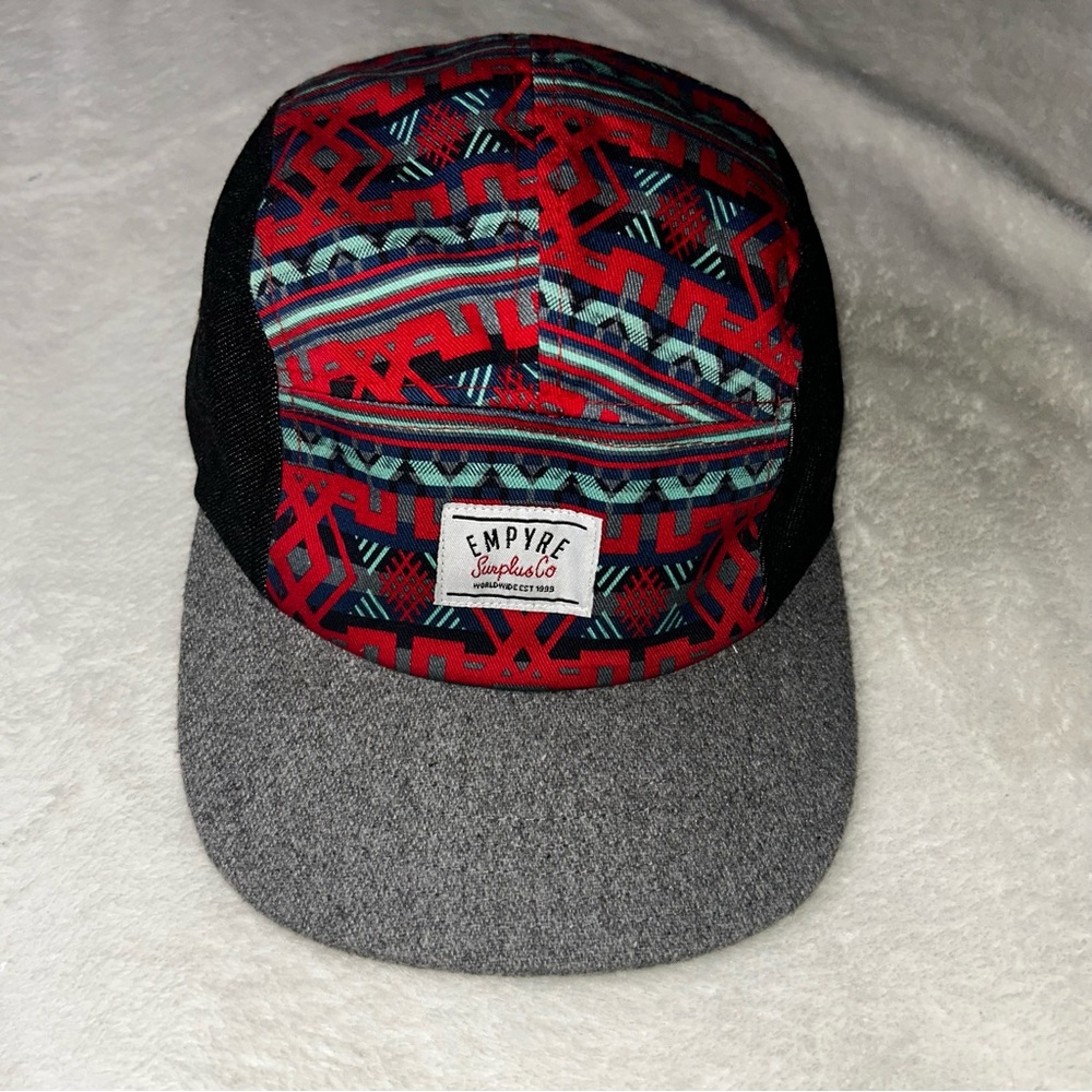 EMPYRE SURPLUS CO 1999 Colorful Red/Black AZTEC 5-PANEL HAT Baseball Skate Cap